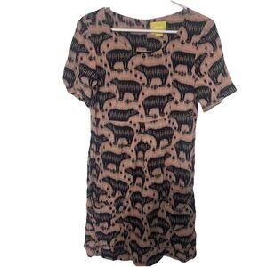 Anthropologie Maeve Zola Bear Print Mini Shift Dress Sz 2 Pink Purple Blue